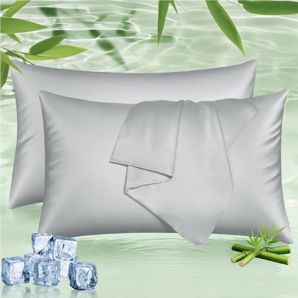 LINENOVA 100% Pure Bamboo Pillowacses Silky Soft Cooling Hypoallergenic Pillow Cases Standard / Silver grey