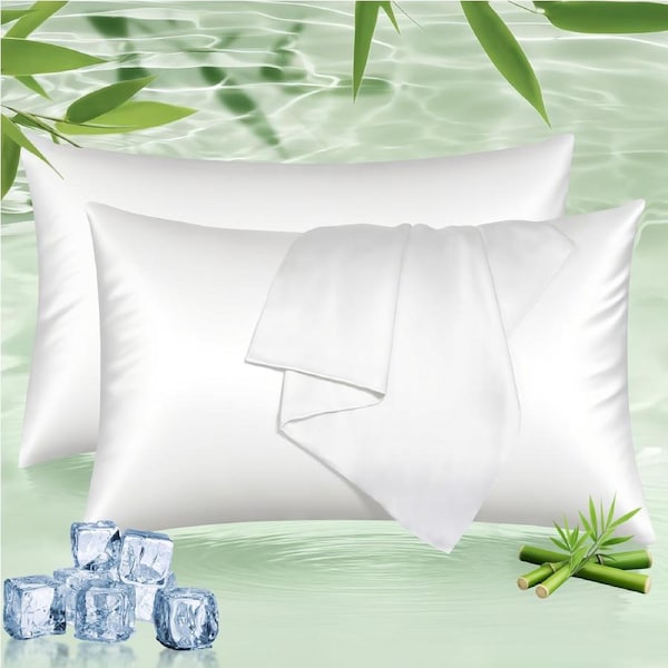 LINENOVA 100% Pure Bamboo Pillowacses Silky Soft Cooling Hypoallergenic Pillow Cases Queen / White