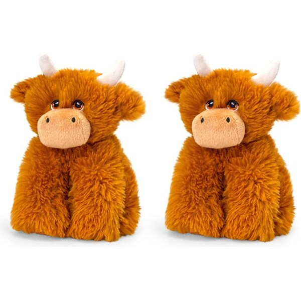 2x Keeleco Highland Cow Soft Animal Plush Kids/Children Cuddle Toy 25cm Brown 3+