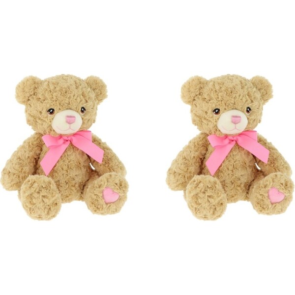 2x Keeleco Bramble w/ Pink Ribbon Stuffed Animal Plush Kids Toy 25cm Brown 3+