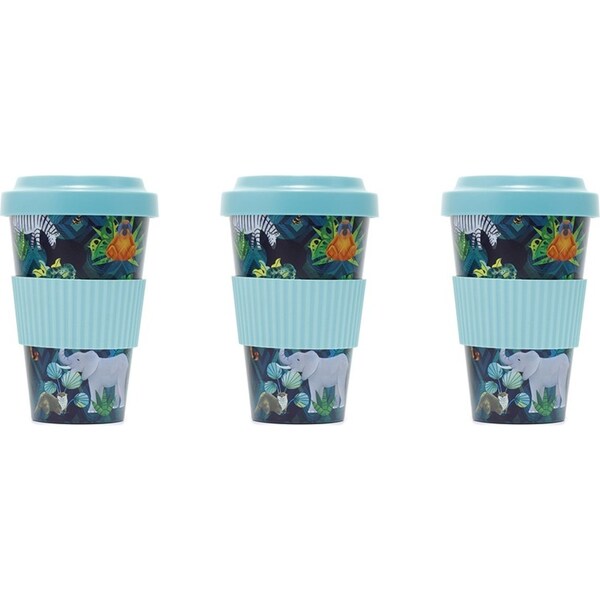 3x Animal Kingdom Travel Mug Kids/Child Drink Water/Juice Beverage Cup 15cm Teal