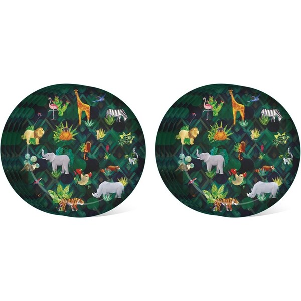 2x 4pc Animal Kingdom Food Plate Kids/Children Dish Round Tableware 23cm Green