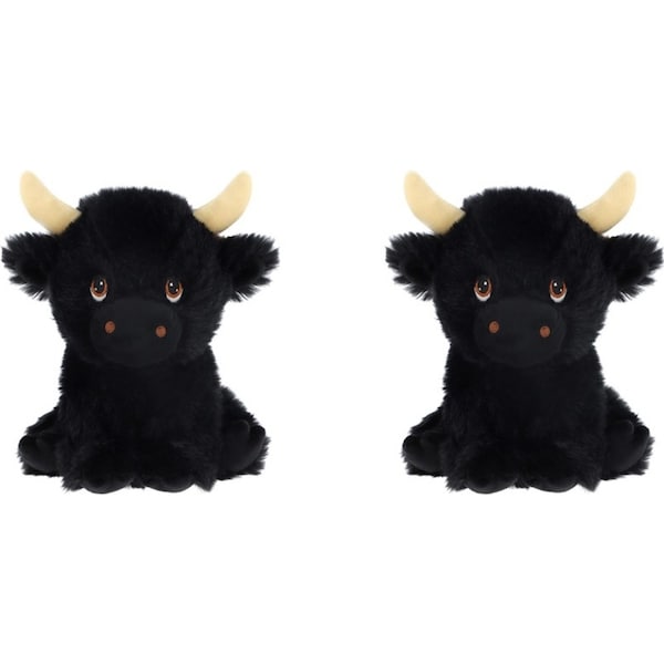 2x Keeleco Shaggy Cow Soft Stuffed Animal Plush Kids/Children Toy 18cm Black 3+