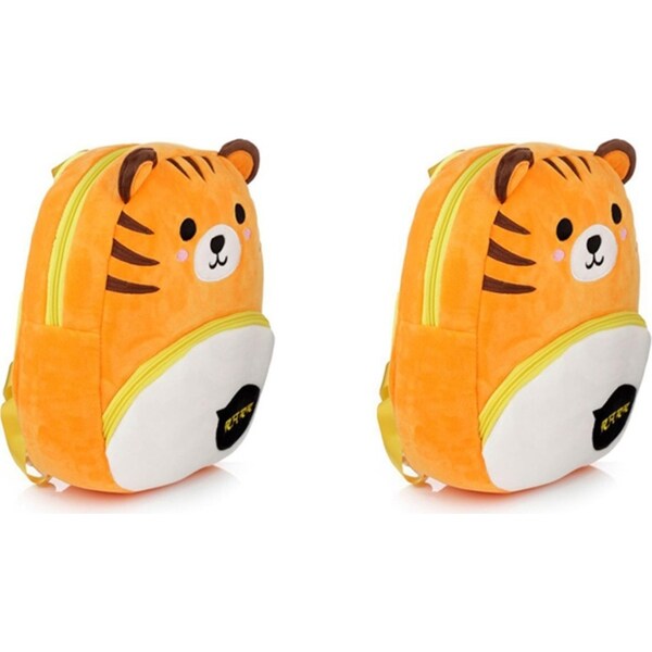 2x Adoramals 30cm Tiger Backpack Kids/Toddler Travel School Animal Plush Bag