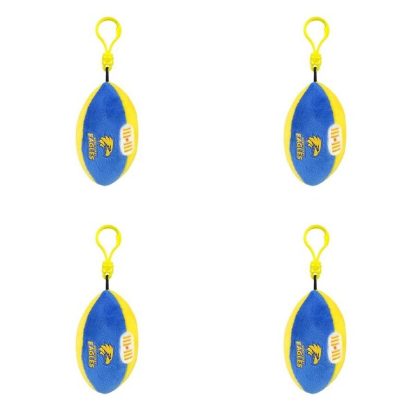 4x AFL West Coast Footy Sports Keyclip Accessory Bag Keychain Merchandise 10cm