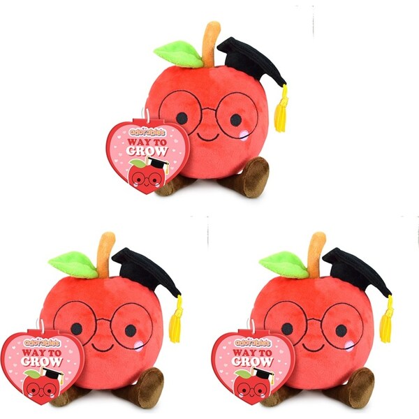 3x Adorables Graduation Apple Plush Stuffed Kids/Children Cuddle Toy 17cm Red