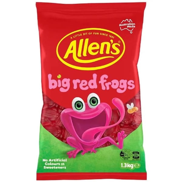 Allens Big Red Frogs Alive Lollies 1.3kg Bag Bulk Large
