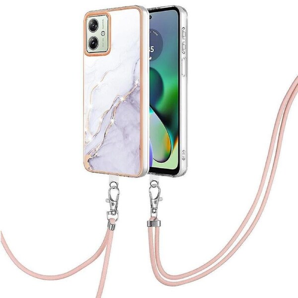 Yb Imd Series-9 For Motorola Moto G54 5g Case Imd Marble Pattern Tpu Cover With Lanyard