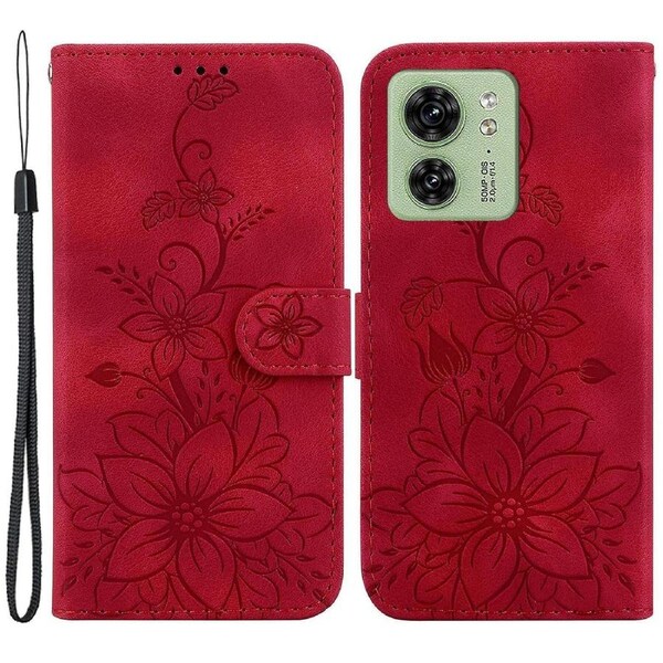 For Motorola Edge 40 5g Imprinted Lily Flower Phone Case Pu Leather Cover With Stand Wallet