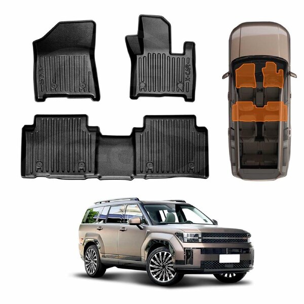 3D Heavy Duty All Weather Car Mats Floor Liner Front and Rear Row for Hyundai SantaFe Santa Fe 6/7 Seater 2024-Onwards