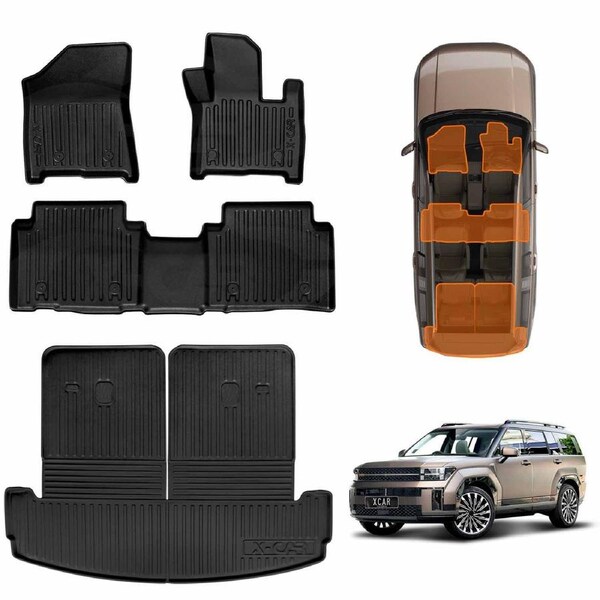 3D Heavy Duty All Weather Car Mats Boot Liner Floor Liner Front and Rear Row for Hyundai SantaFe Santa Fe 6/7 Seater 2024-Onwards