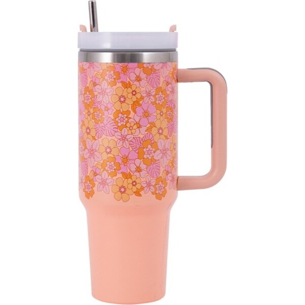 Splosh Picnic 1.2L Retro Floral Double Wall Insulated Water Tumbler w/ Straw
