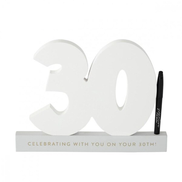 Splosh 30th Birthday Wooden Signature Number w/ Marker Keepsake 29x21cm White