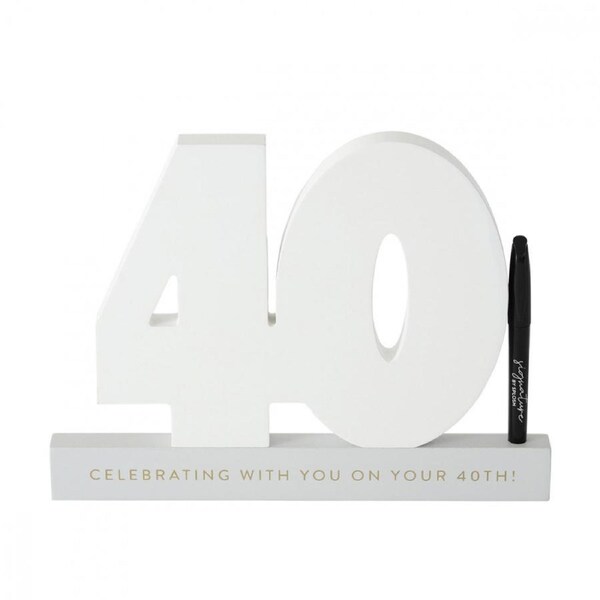 Splosh 40th Birthday Wooden Signature Number w/ Marker Keepsake 29x21cm White