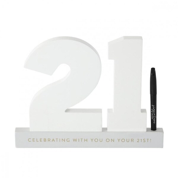 Splosh 21st Birthday Wooden Signature Number w/ Marker Keepsake 29x21cm White
