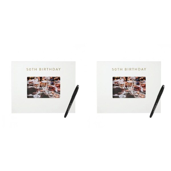 2x Splosh 50th Birthday Signature Photo Frame w/ Marker Decor 27.5x23cm White