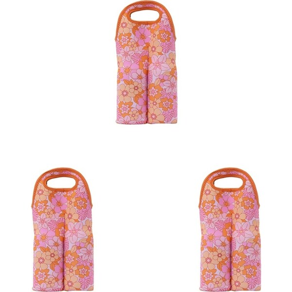 3x Splosh Picnic 23x37cm Retro Floral Wine Cooler Outdoor Insulated Bag/Carrier