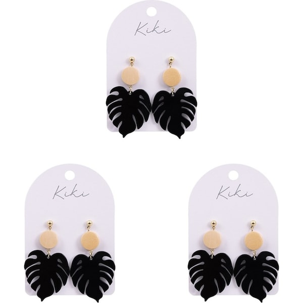 3x Splosh KiKi Black Leaf Drop Earrings Women Fashion/Style Party Jewellery 11cm