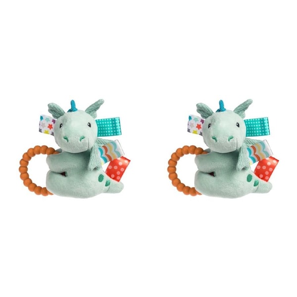 2x Mary Meyer Taggies Drax Dragon 13cm Teether Rattle Toy Baby Kids 0+ Green