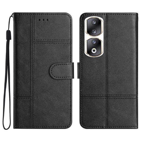 Line Imprinted Leather Stand Phone Cover Case For Honor 90 Pro, With Wallet Design