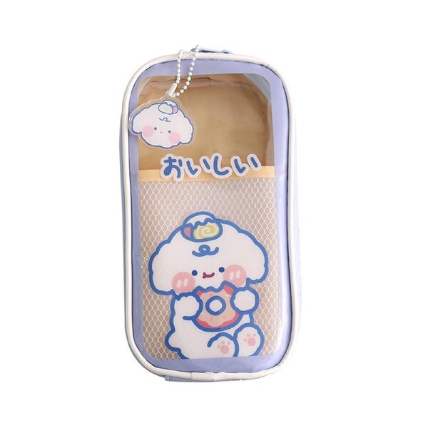 Pen Bag Large Capacity Waterproof PVC Lovely Cartoon Pen Case Stationery Pouch Party Favor School Supplies -Purple