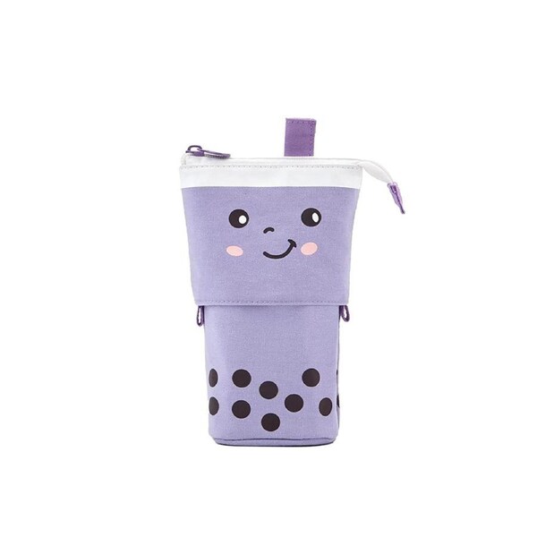 Convenient Pen Case Decorative Canvas Cartoon Shape Folding Stationery Organizer Box for Home-Purple