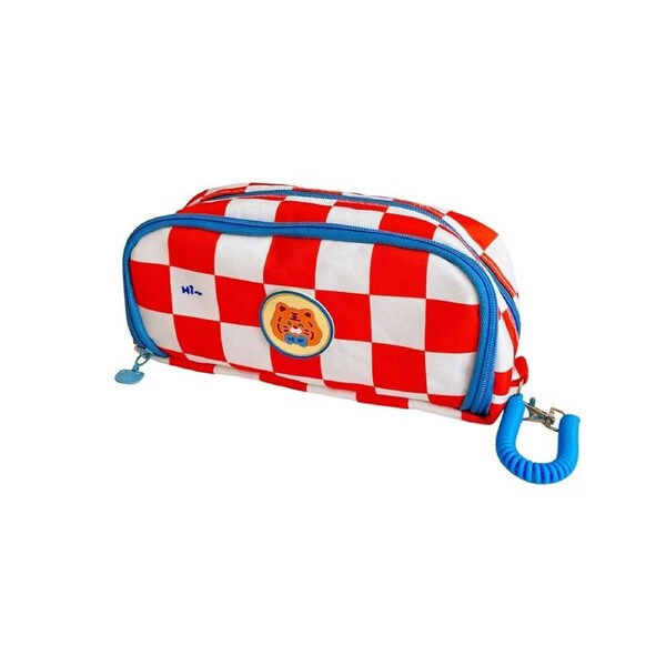 Stationery Box Dust-proof Easy Access Thick Checkerboard Pattern Pencil Pouch School Supplies -Dark Orange