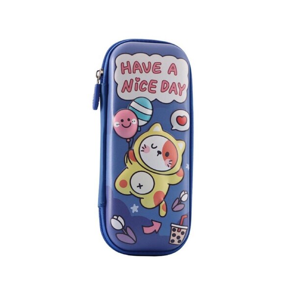 Pencil Case Large-capacity 3 Compartments Eco-friendly Cute Astronaut Pencil Box for Students -Royal Blue