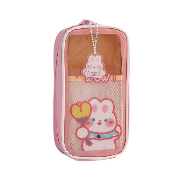 Pen Bag Large Capacity Waterproof PVC Lovely Cartoon Pen Case Stationery Pouch Party Favor School Supplies -Pink