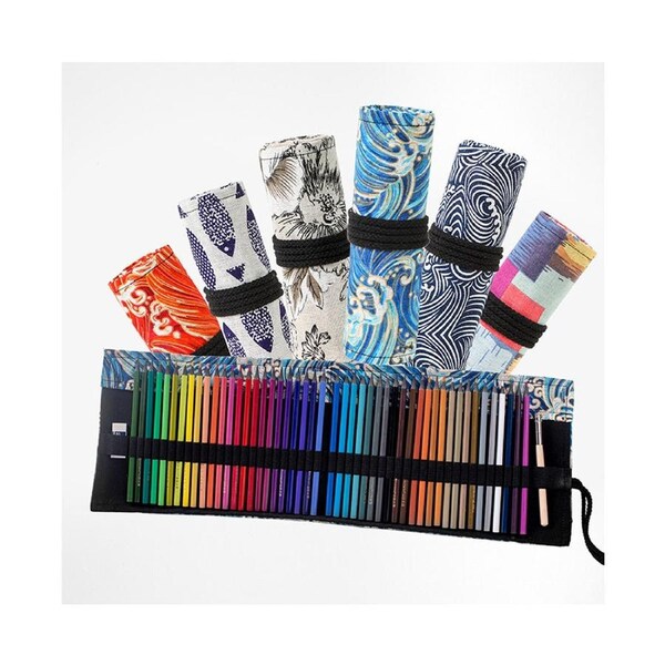 36 Holes Multi-color Large Capacity Canvas Pencil Case Storage Pouch-Peony Color 36