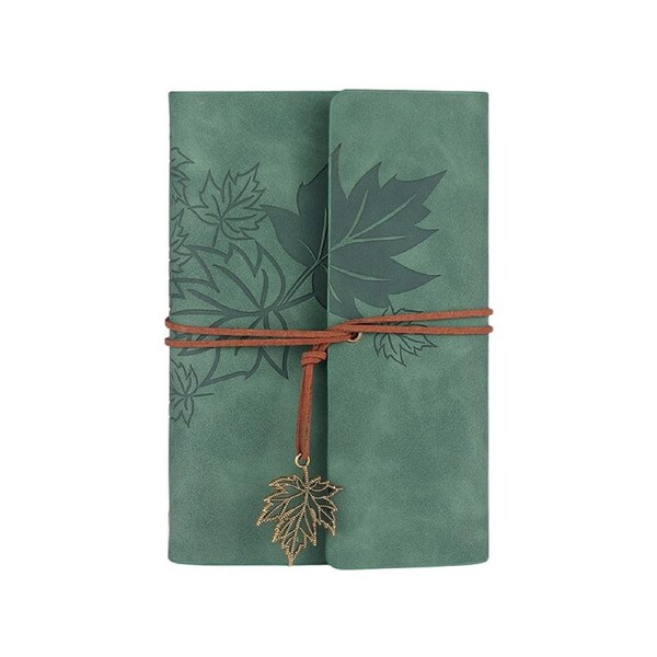 Notebook Loose-leaf Multifunctional Waterproof Stationery Retro Maple Leaf Faux Leather Diary for Gift-Green