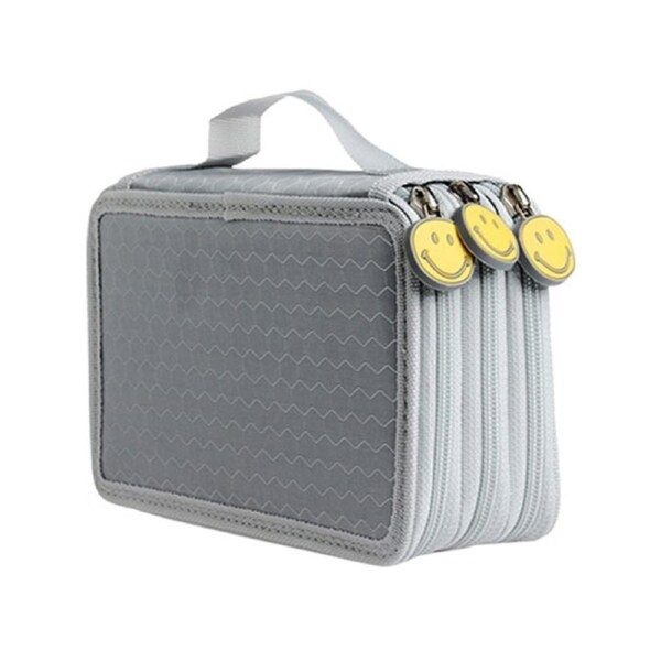 Large Capacity 3 Layer 52 Holes Student Pen Pencil Storage Zipper Case Holder-Grey