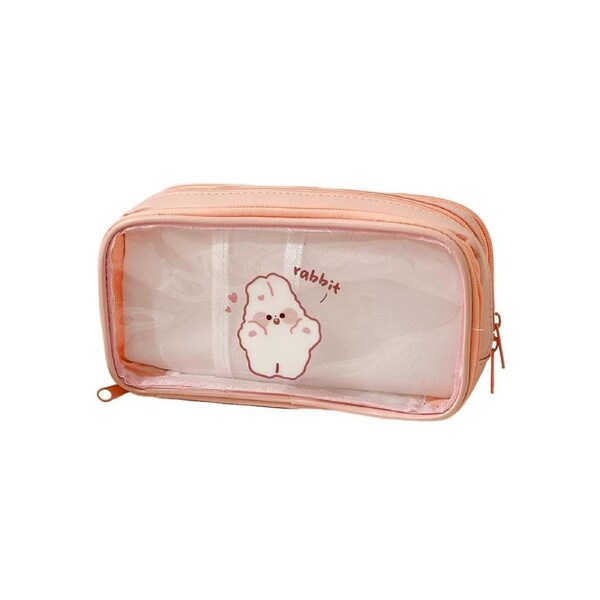 Pencil Case Cute Cartoon Waterproof Dust-proof Transparent Storage PVC Large Capacity Stationery Bag School Supplies-Pink