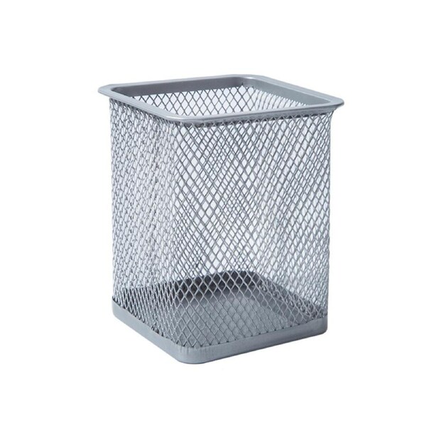 Pen Holder Large Capacity Wear Resistant Wrought Iron Desktop Pen Organizer Mesh Box for Home-Silver