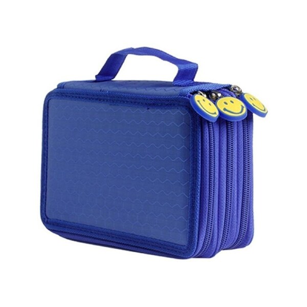 Large Capacity 3 Layer 52 Holes Student Pen Pencil Storage Zipper Case Holder-Blue