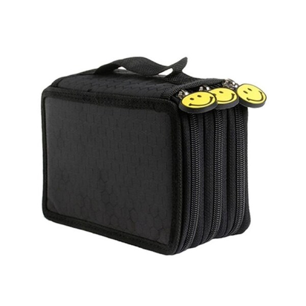Large Capacity 3 Layer 52 Holes Student Pen Pencil Storage Zipper Case Holder-Black