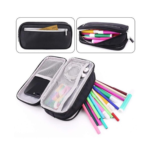 Pen Bag Large Capacity Multi-layer Polyester Student Pen Holder for Student-Black