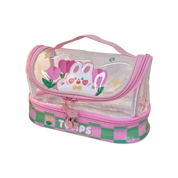 Pencil Case High Capacity Dust-proof Stationery Cartoon Transparent PVC Pen Case for Student-C