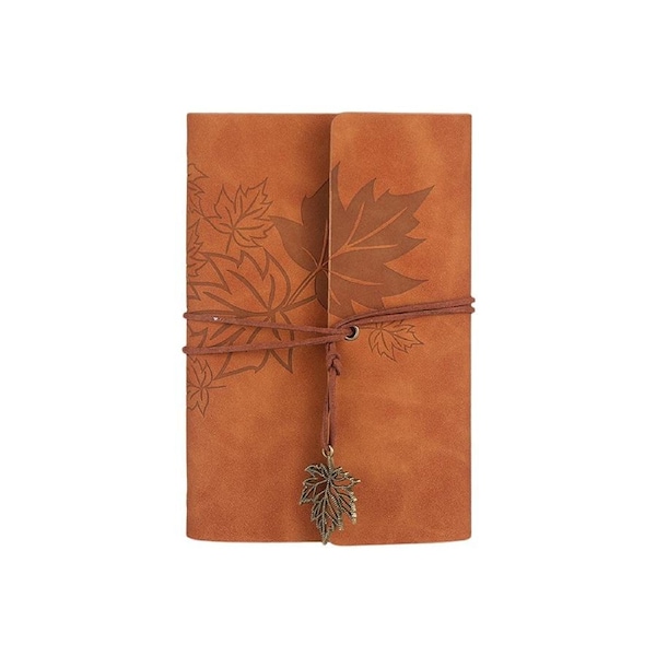 Notebook Loose-leaf Multifunctional Waterproof Stationery Retro Maple Leaf Faux Leather Diary for Gift-Brown