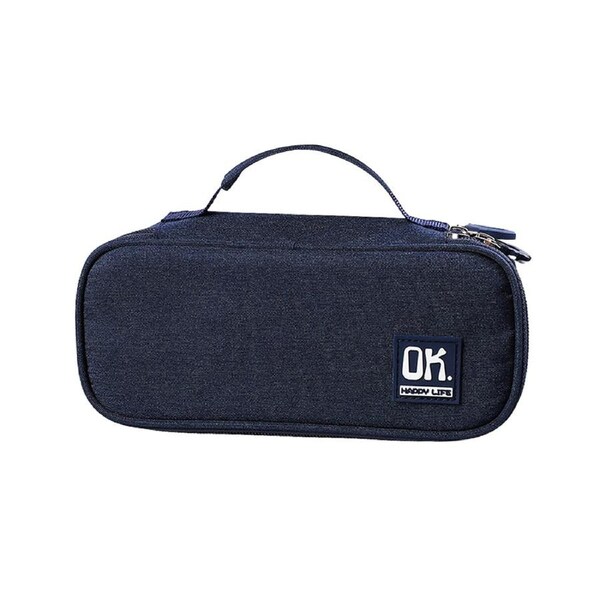 Pencil Case Large Capacity Multi-Function Canvas Stationery Storage Pouch with Handle Office Supplies-Navy Blue