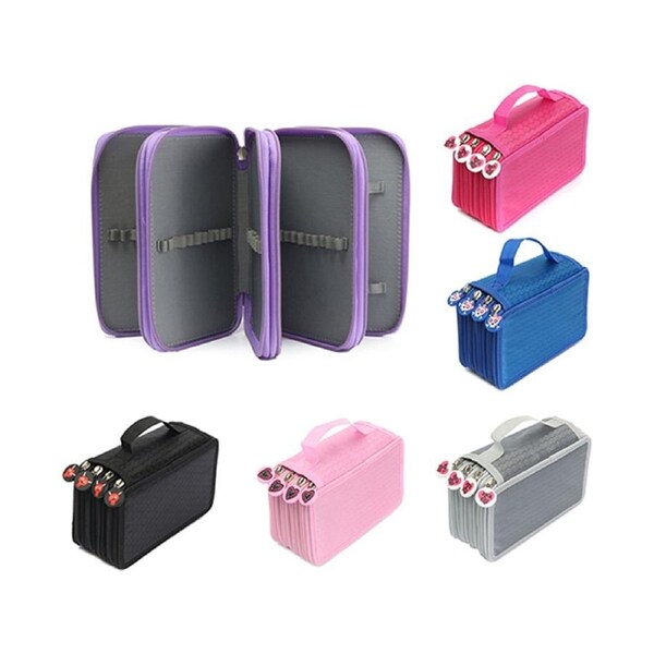Multilayer High Capacity Pen Pencil Case Box Stationary School Supplies Makeup Storage Bag-Pink