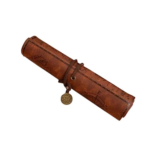 Vintage Roll Up Pencil Case Creative Map Matte Smooth Cover Pencil Pouch Art Makeup Cosmetic Pouch