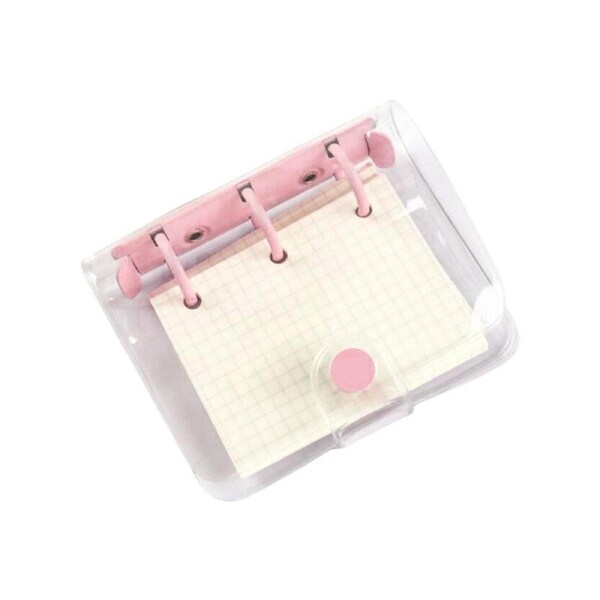aerkesd Pocket Notebook 80 Pages Grid Line PVC Loose Leaf Diary Notebook School Supplies-Pink
