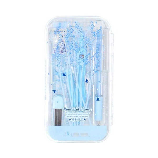 8 Pack Compass Set with Protractor Rulers Pencil for Math Geometry - Blue