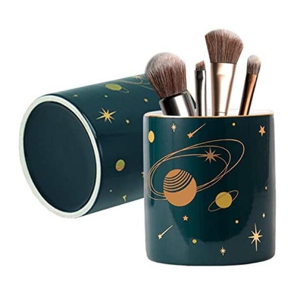 2 Pack Ceramic Round Pen Holder Stand,Star Universe Pattern Makeup Brush Holder for Girls Women,Desk Accessories Pencil Cup