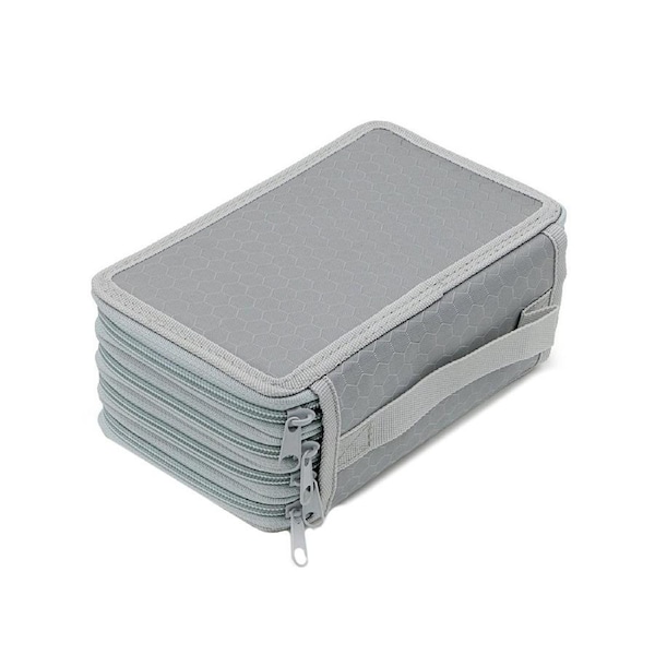 Four-Layer Pencil Bag Solid Color Square 72 Holes Large Capacity Stationery Box-Grey