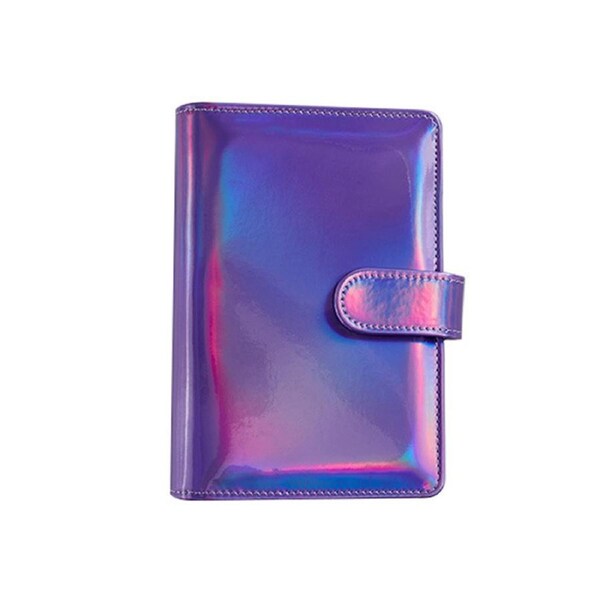 Notebook Binder Universal Waterproof Interchangeable INS A6 6-Hole Binder Faux Leather Lasers Loose Leaf Cover for Gift-Purple