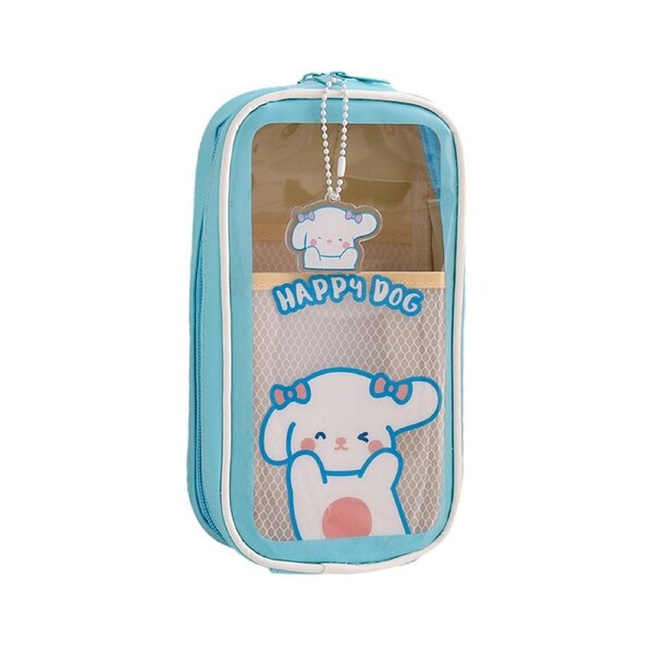Pen Bag Large Capacity Waterproof PVC Lovely Cartoon Pen Case Stationery Pouch Party Favor School Supplies -Blue