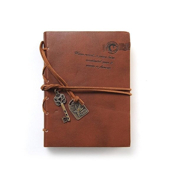 aerkesd Vintage Style Key Decor Faux Leather Cover Blank Diary Journal Agenda Notebook