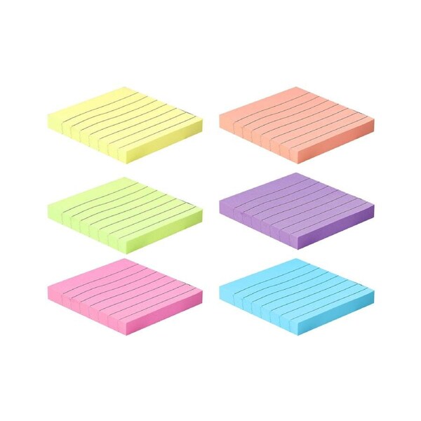 6 Sets Sticky Note with Lines Re-adhesive Removable No Residue Super Sticking To-Do List Colorful Easy to Post Memo Pad Office Accessories-Multicolor